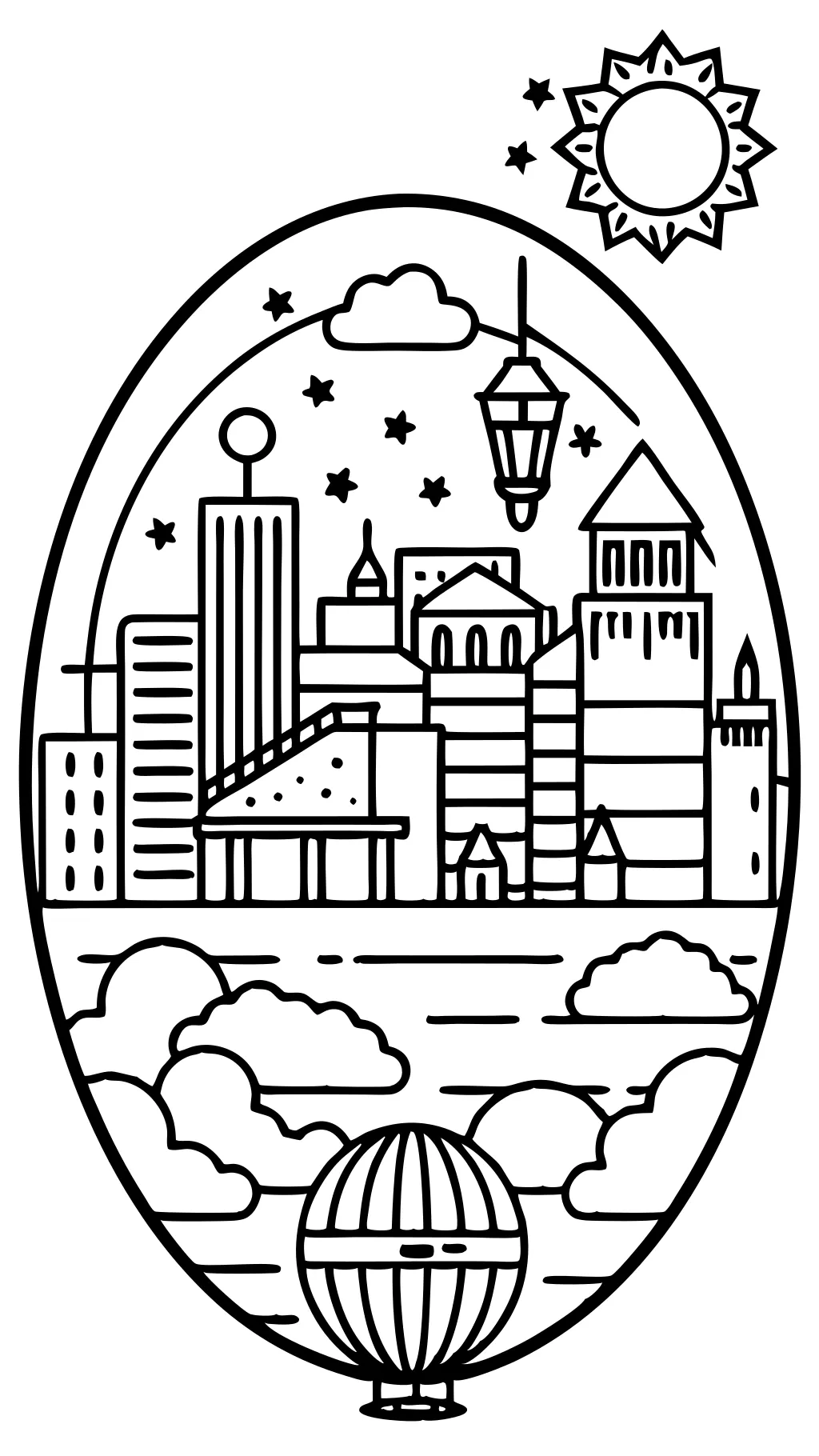 cityscape circular skyscape coloring page